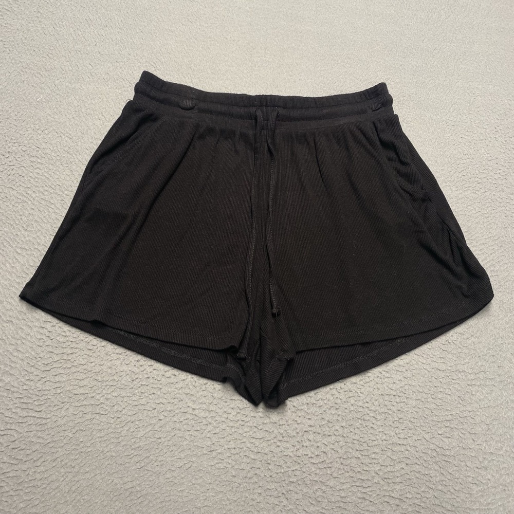 Happily Grey Shorts Womens Medium Black Ribbed Knit Sweat Modal Lounge 3.5 In